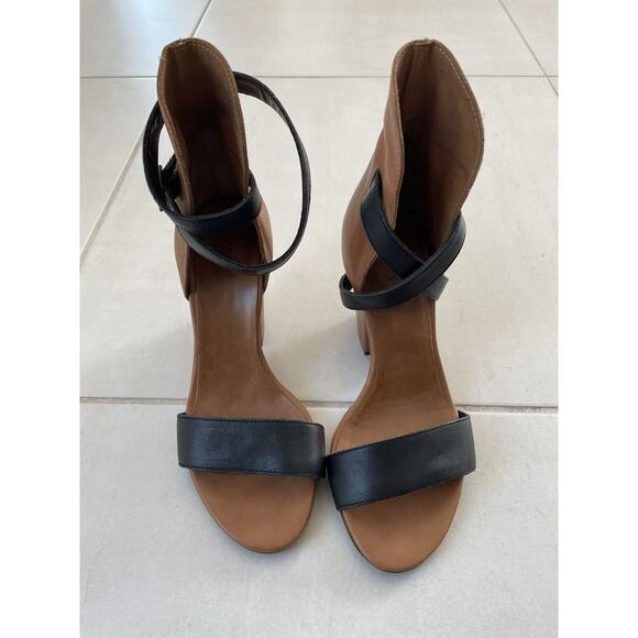 Fabianelli Sandals Heels Open Toe Strappy Leather Brown Black FLAW - Picture 2 of 15